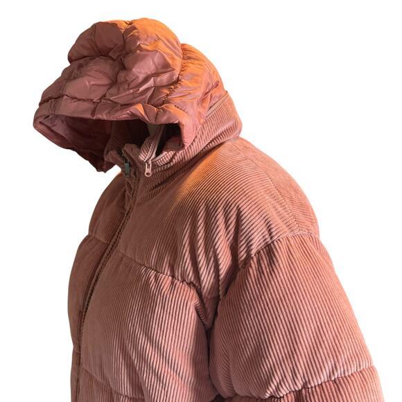 American Eagle Dusty Rose Pink Corduroy Puffer Jacket, Versatile Hood, Small - Picture 10 of 12